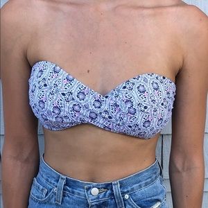 Strapless Bandeau with Printed Floral Pattern